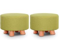 CATANK Lot de 2 poufs Repose-Pieds Ronds en Tissu, 4 Pieds en Bois Massif, pour Salon, Balcon, Bureau, Chambre, Petit Banc, Hauteur 20 cm, Vert
