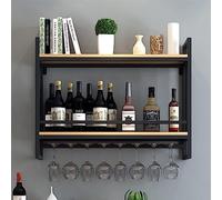 CATANK Porte-Bouteilles Mural en Verre à vin, Porte-Tasses à 2 Niveaux en métal, étagère à vin en Bois, Porte-Bouteille de vin pour Cuisine, Salon, Bar, présentoir (Taille : 80 x 20 x 61