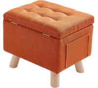 CATANK Pouf de Rangement en Lin pour entrée, Banc de Rangement rectangulaire Grande capacité avec Coussin rembourré et Pieds en Bois, Tabouret de Rangement Robuste pour Bout de lit - Oran