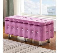 CATANK Tabouret de Rangement Grande capacité pour Salon et Chambre à Coucher, Repose-Pieds rectangulaire rembourré avec Pieds en métal, Banc Ottoman de Rangement capitonné à Boutons - Vio