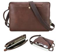 CataPurus Étui fin en cuir pleine fleur pour ordinateur portable 14,2", fait à la main, sangle réglable et 2 poches, compatible avec MacBook Pro 14" 2021 2022 M1 Pro/M1 Max A2442 et autres PC, café