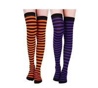 CATASTRBT Chaussettes Hautes Rayées 2 Paires Femme Chaussette Haute Bas à Rayures Au-Dessus Du Genou pour Fête d'Halloween, Carnaval, Cosplay