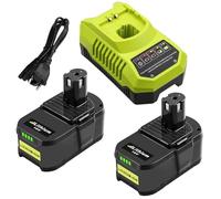 Catastro 2 pièces 5.5Ah RB18L50 Remplacement pour Ryobi Batterie 18V P108 + 9.6-18V Remplacement pour Ryobi Chargeur BCL14181H Lithium-ION & NI-MH avec indicateur LED