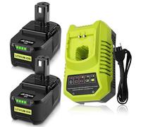 Catastro 2pcs 18V 5500mAh Batterie Remplacement pour Ryobi Batterie 18V 5.5Ah RB18L50 RB18L40 RB18L25 RB18L15 P107 P108 + 9.6-18V pour Ryobi Chargeur BCL14181H avec Indicateur LED