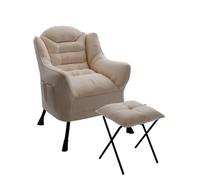 CATAVANA - Fauteuil Design en Velours Crème avec Repose-Pieds - Idéal pour Lire ou Se Détendre - Structure Métallique Robuste - Assise Confortable - Taille Fauteuil 75x70x104cm, Tabouret 34x34x32cm