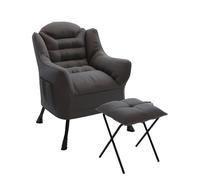 CATAVANA - Fauteuil Design en Velours Gris Foncé avec Repose-Pieds - Idéal pour Lire ou Se Détendre - Structure Métallique Robuste -Assise Confortable -Taille Fauteuil 75x70x104cm, Tabouret 34x34x32cm