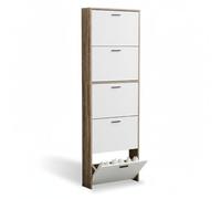 CATAVANA Meuble à Chaussures Extra-Fin - 15 Paires - Dimensions : L60 x P17 x H180 cm - Pratique et Moderne - Design Élégant avec Portes Blanches et Cadre Bois Clair - Idéal pour Entrée ou Couloir