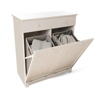 CATAVANA Meuble à Linge 45L, Armoire à Linge 2 Compartiments avec Paniers Amovibles, Coffre à Linge Salle de Bain, Meuble de Rangement pour Chambre et Buanderie, Blanc