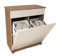 CATAVANA Meuble à Linge 45L, Armoire à Linge 2 Compartiments en Bois avec Paniers Amovibles