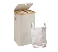 CATAVANA - Panier à Linge en Bambou Beige avec Couvercle - Corbeille à Linge 100 L avec Double Sacs et Poignées - Bac de Rangement pour Salle de Bain, Chambre ou Buanderie - Design Élégant et Durable
