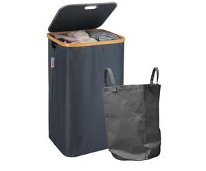 CATAVANA - Panier à Linge en Bambou Gris Foncé avec Couvercle - Corbeille à Linge 100 L avec Double Sacs et Poignées - Bac de Rangement pour Salle de Bain, Chambre, Buanderie - Élégant et Durable
