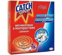 CATCH anti-moustiques et moustiques tigres 10 spirales parfum géranium + 2 socles
