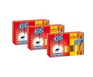Catch - Catch Papier Tue-Mouches 4 rouleaux - Lot de 3 paquets