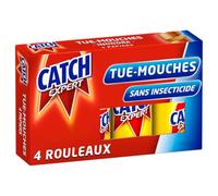 CATCH EXPERT Papier Tue Mouches, Ruban Adhesif Piege Anti Mouches Inodore, Longue Duree 6 Semaines, Efficace pour Interieur, Piege Insectes Adhesif Facile a Utiliser, Rubans x4