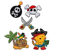 Catch the Patch Coffre Au Tresor Pirate Patch Thermocollant Lot de 5 à repasser pour Enfant avec Détaillé Vintage Cadeau Idée Original, Écusson Couture Vêtement Bricolage Anniversaire