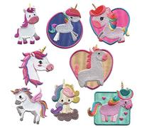 Catch the Patch Licorne Animal Patch Thermocollant Lot de 8 à repasser pour Enfant Fille avec Style Magique Féerique, Écusson Vêtement Cheval Poney