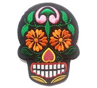 Catch the Patch Tête De Mort Fleur Patch Thermocollant 7,1 x 9,4 cm à repasser pour Adulte avec Skull Vintage Edgy Statement, Écusson Couture Vêtement Bricolage Cadeau