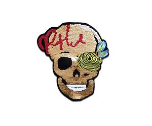 Catch the Patch Tête De Mort Rose Sequins Patch Thermocollant 30,6 x 26,7 cm à repasser pour Adulte avec Skull Vintage Edgy Statement, Écusson Couture Vêtement Bricolage Cadeau