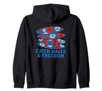 Catch Waves and Freedom Planche de surf Motif floral Sweat à Capuche