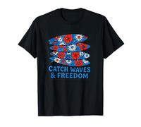 Catch Waves and Freedom Planche de surf Motif floral T-Shirt
