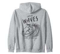 « Catch Waves Not Feelings » Surf Girl Ocean Wave Retro Beach Sweat à Capuche