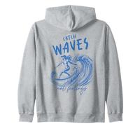 « Catch Waves Not Feelings » Surf Girl Ocean Wave Retro Beach Sweat à Capuche