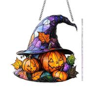 Catcher de soleil de sorcière - 8 pouces en vitrail en acrylique Ornement d'Halloween pour mur, fenêtre avec fonction décorative, fêtes de la maison de saison décor de la chambre à coucher orange noir