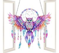 Catcher Soleil Coloré - Fenêtre Colorée Suspendue, Panneau Hibou Décoratif | Blessing Spirituel Owl Sun Catcher Afficher, Oeuvres Lumineuses Avec Chaîne Suspendue Pour Fenêtres
