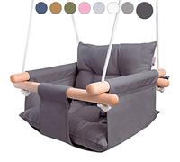 CaTeam - Balançoire pour bébé en Toile, balançoire Suspendue en Bois avec Ceinture de sécurité, Chaise hamac Durable pour bébé, balançoire extérieure et intérieure pour Enfants, Gris foncé