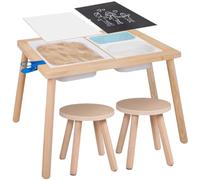 Cateam Ensemble Table Enfant avec 2 tabourets - Mobilier Enfant avec Rangement, Table d'activités sensorielle en pin, Meuble Montessori pour Tout-Petits avec Pieds réglables