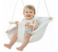 CaTeam - Hamac pour bébé en Toile, Chaise Suspendue en Bois avec Ceinture de sécurité, Chaise hamac Durable pour bébé, balançoire extérieure et intérieure pour Enfants, Ivoire