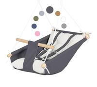 CaTeam - Hamac pour bébé en Toile, Chaise Suspendue en Bois avec Ceinture de sécurité, Chaise hamac Durable pour bébé, balançoire extérieure et intérieure pour Enfants, Gris-Blanc