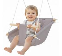 CaTeam - Hamac pour bébé en Toile, Chaise Suspendue en Bois avec Ceinture de sécurité, Chaise hamac Durable pour bébé, balançoire extérieure et intérieure pour Enfants, Gris Taupe