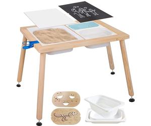 Cateam Table Sensorielle pour Enfants et Tout-Petits - 3 Bacs de Rangement Pliables - Inserts de Puzzle Éducatifs en Bois - Table d'Activité avec Sable de Jeu avec Couvercles pour Étude et Repas