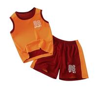 Catégorie de Vêtements pour Garçons - Ensemble Sportif Été sans Manches T-Shirt et Short Séchage Rapide Style Football Ensemble 2 (Red, 3-4 Years) #254