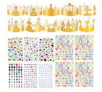 CATELL 30 Pièces Chapeaux de Couronne avec 6 Pcs Autocollants Strass ＆ 4 Pcs Autocollants Alphanumériques Chapeaux de Couronne Papier pour Enfant Adulte Couronnes Fête D'anniversaire DIY