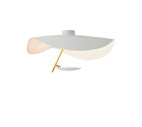 Catellani & Smith Lederam Manta CWS1 Decken-/Wandleuchte, disque supérieur blanc, tige en or, disque inférieur blanc