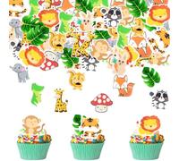 Catelves 60 Pièces Décoration De Gâteau Comestible Jungle, Muffin et Cupcake Toppers avec Animaux, Animaux de la Forêt pour Anniversaire