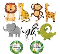 Catelves Lot de 9 ballons en aluminium pour décoration d'anniversaire, motifs d'animaux de la forêt, ballons de safari, ballons Happy Birthday, lion, singe, hélium, pour garçon et fille