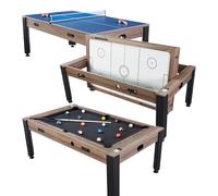 Catenaccio Table multijeux Adulte 4 en 1 Transformable - Billard Americain 7 ft, Air Hockey Électrique, Ping-Pong & Convertible en Table à Manger - Design Industriel Bois Fumé, Structure Robuste