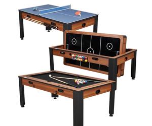 Catenaccio Table multijeux Adulte 4 en 1 Transformable - Billard Americain 7 ft, Air Hockey Électrique, Ping-Pong & Convertible en Table à Manger - Bois Foncé, Structure Robuste