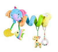caterbee Jouets pour siège de Voiture pour bébé, activité Spirale en Peluche à Suspendre pour Poussette, Accessoires de Berceau avec Clochette pour garçon ou Fille (éléphant)