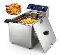 Catering Friteuse électrique, pour restaurant, 16 l, 3500 W, en acier inoxydable, grande capacité, avec panier et couvercle, minuterie, contrôle de la température 60-200 °C, chauffage rapide pour la