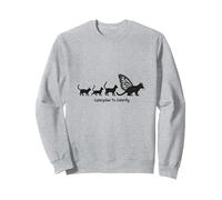 Caterpillar to Caterfly : Art de l'évolution du Chat fantaisiste Sweatshirt, Unisexe pour Adultes, Gris Chiné, L