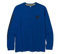 Caterpillar Trademark Banner T-shirt à manches longues pour homme avec boucle de gestion des fils au centre du dos et logo Cat Workwear, Memphis Bleu Noir, Taille XL