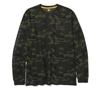 Caterpillar Trademark Banner T-shirt à manches longues pour homme avec boucle de gestion des fils au centre du dos et logo Cat Workwear, Noir camouflage nuit, Taille L