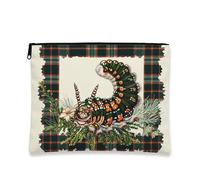 Caterpillar Trousse de maquillage vintage à carreaux verts pour femme, organiseur portable en toile avec fermeture éclair, parfaite pour les voyages et les vacances, Vert, 7x9 Inch, Chenille