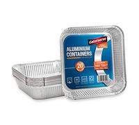 Caterserve Lot de 20 plateaux en aluminium avec couvercles, 22,9 x 22,9 cm | Forme carrée, 23 x 23 cm, 50 mm de profondeur, passe au four jusqu'à 260 °C, passe au congélateur, capacité de 2250 ml
