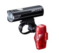 CatEye Ampp 500S/Viz 150 Ensemble de Feux Avant et arrière pour vélo - Technologie OptiCube LED - Étanchéité IPX4 - Support FlexTight Facile à Installer - Rechargeable par USB C