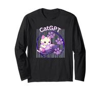 CatGPT Nerdy Cat Gamer Chatbot AI Technology Humour Manche Longue